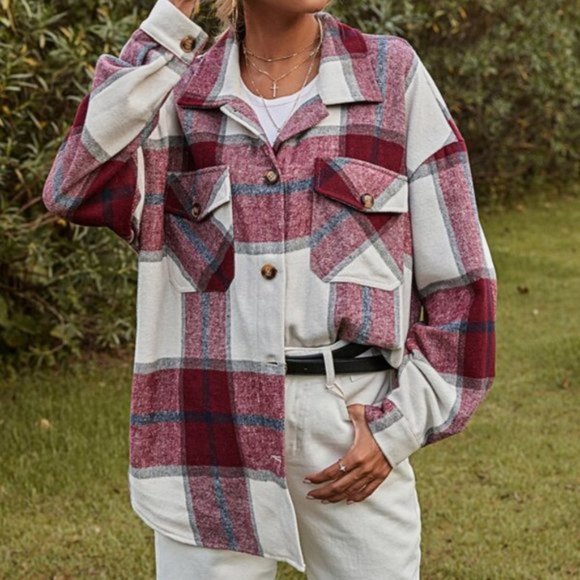 Plaid Button Front Oversized Overshirt / SHACKET - Picture 5 of 7